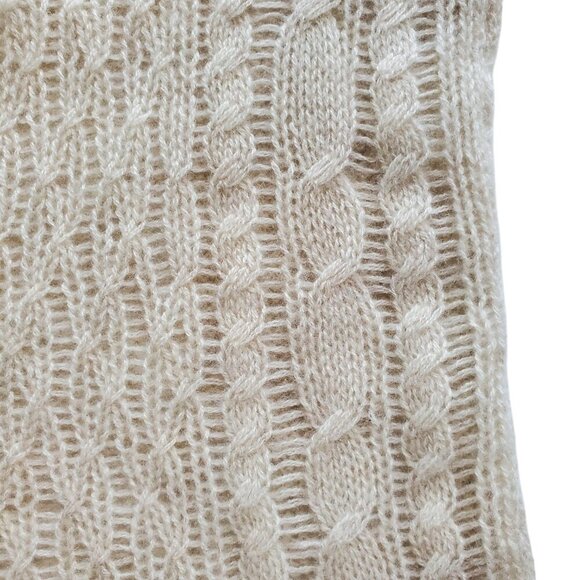AQUA Cashmere Sweater Open Weave Cream Color Cable Knit Lightweight Size XS - Picture 4 of 13